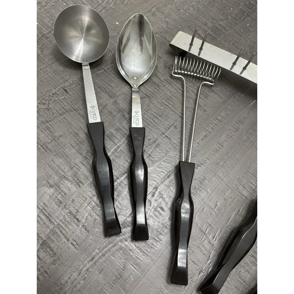 Vintage 1989 Cutco Utensil Set Rack Sharpener Black Brown Marble Handles